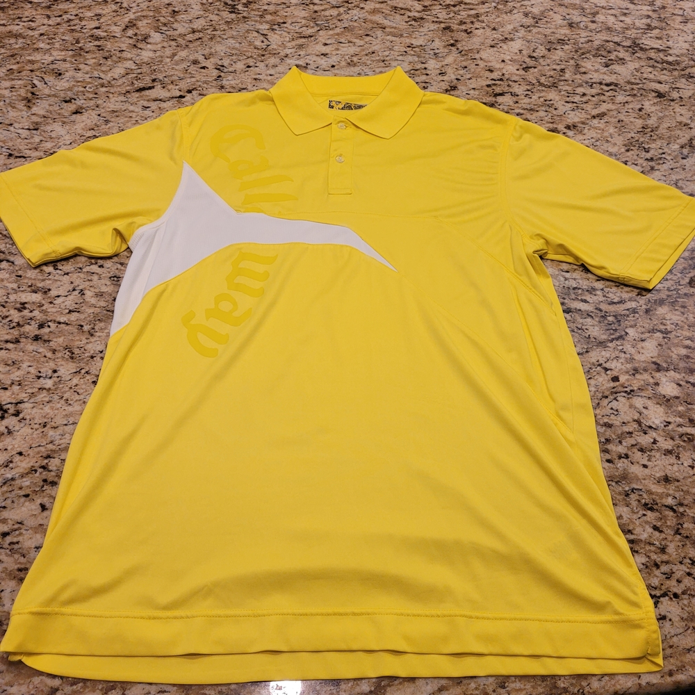 Callaway Yellow and White Performance Polo Shirt Men Size Large
